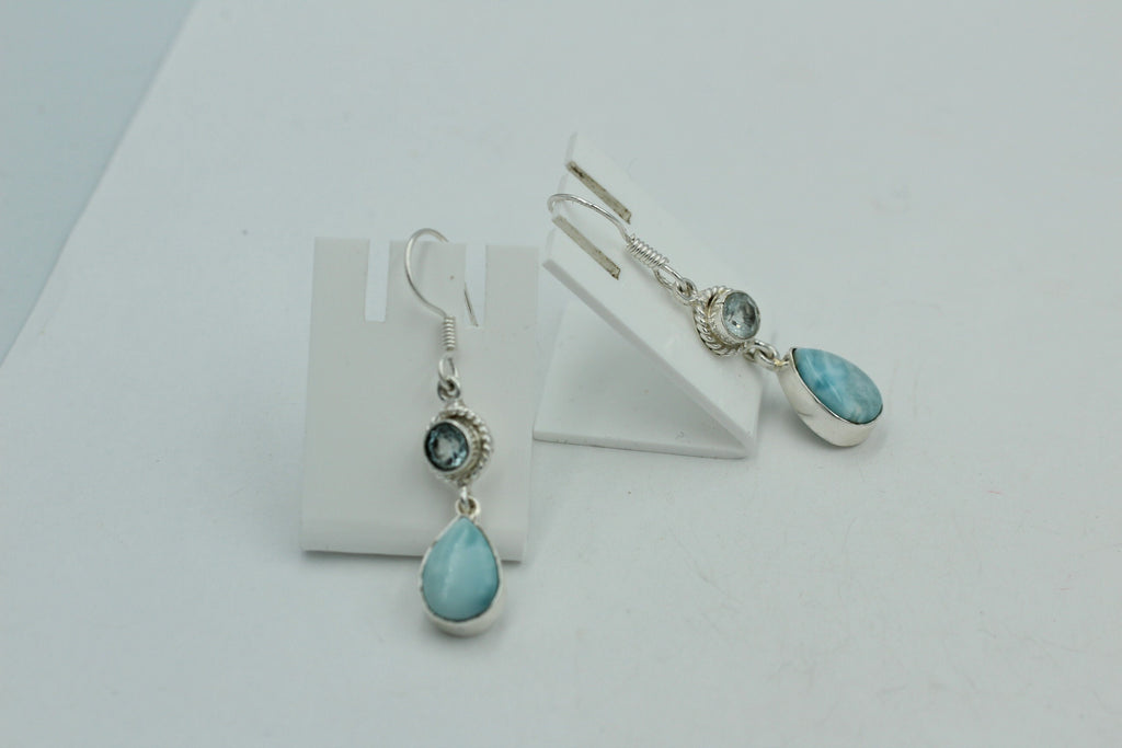 1,6 Carat Blautopas Larimar Ohrhänger 925 Silber Larimarschmuck Sonderposten