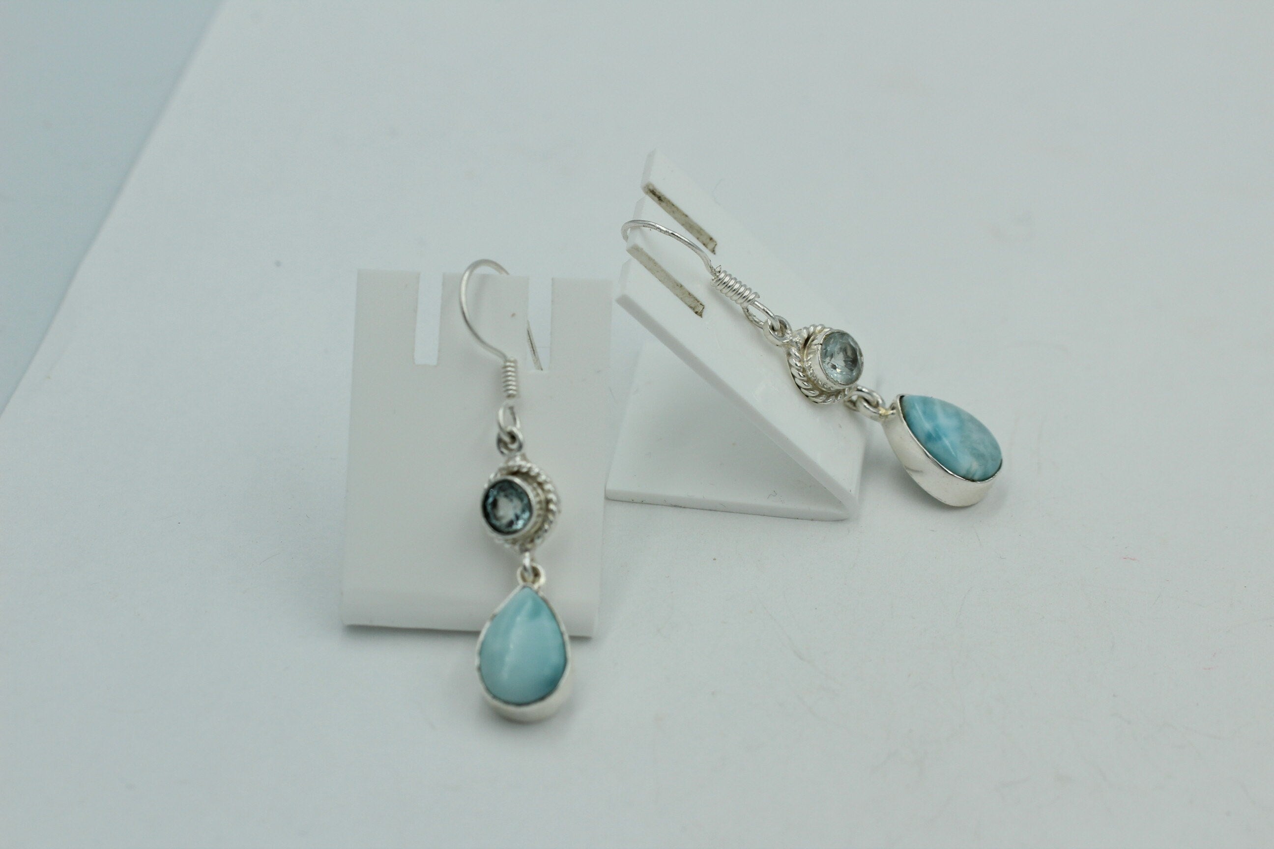 1,6 Carat Blautopas Larimar Ohrhänger 925 Silber Larimarschmuck Sonderposten