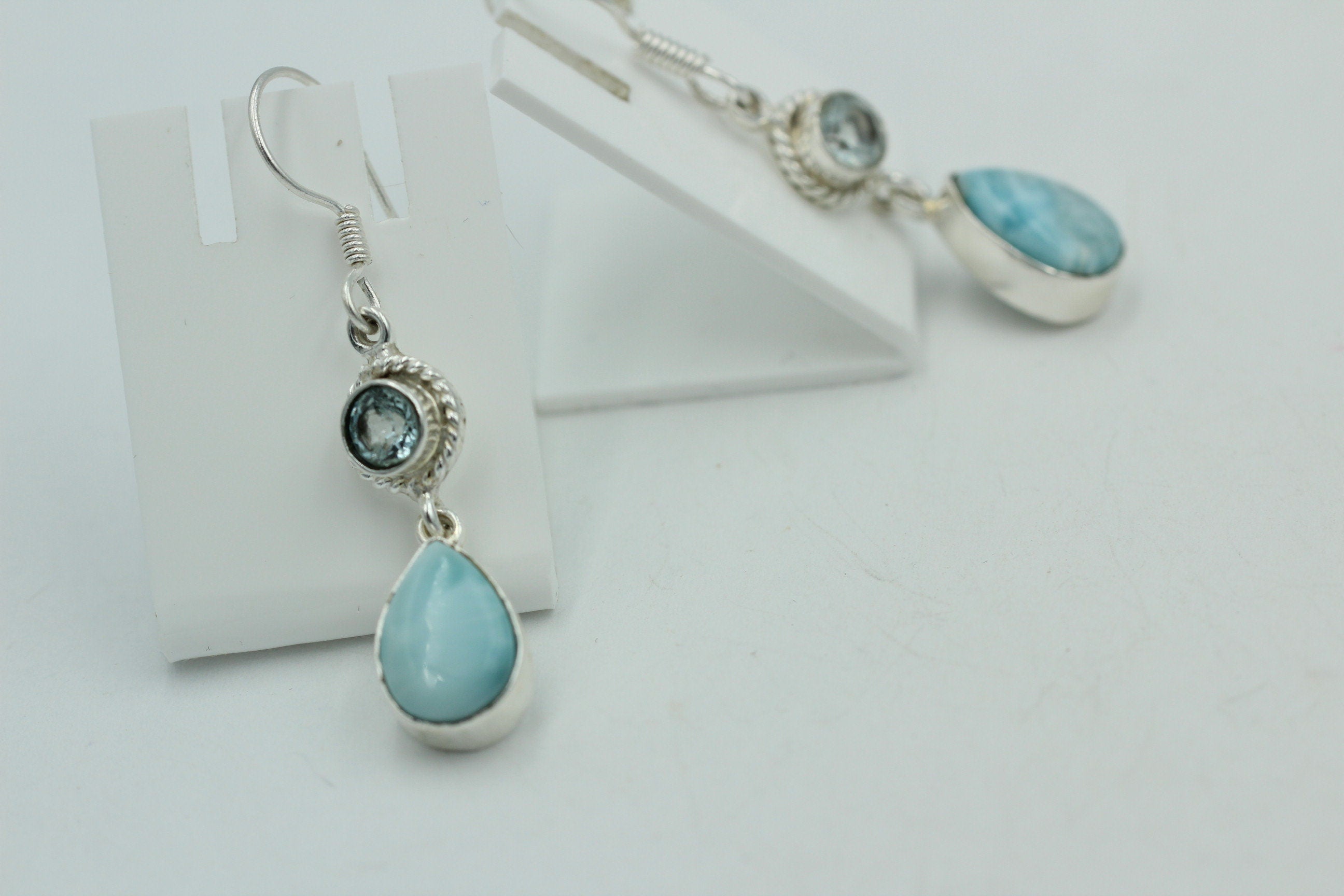 1,6 Carat Blautopas Larimar Ohrhänger 925 Silber Larimarschmuck Sonderposten