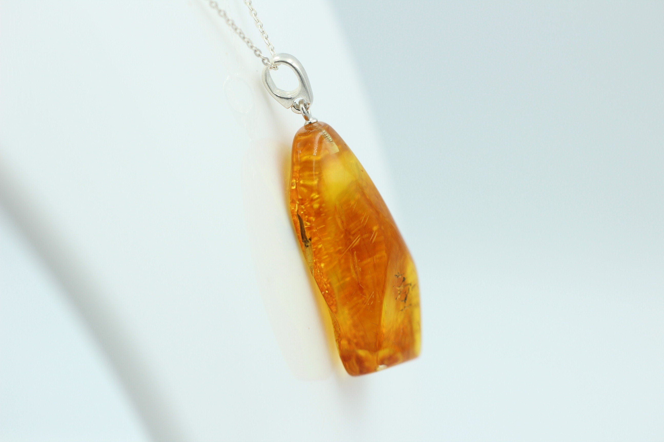 Design Bernstein Anhänger 925 Silber Bernsteinanhänger Collier Kette Bernstein