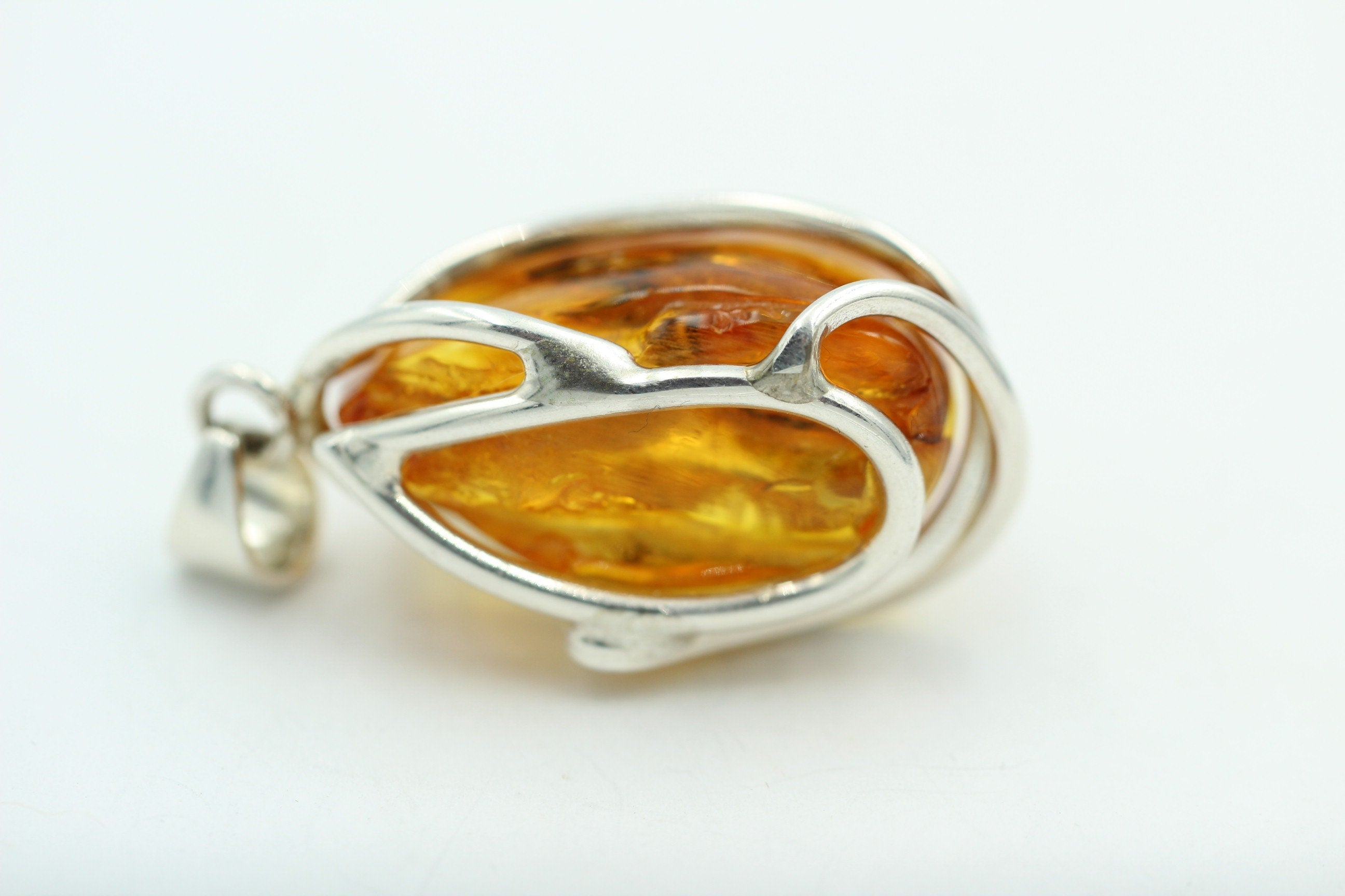Design Bernstein Anhänger 925 Silber Collier Kette Bernsteinanhänger Top