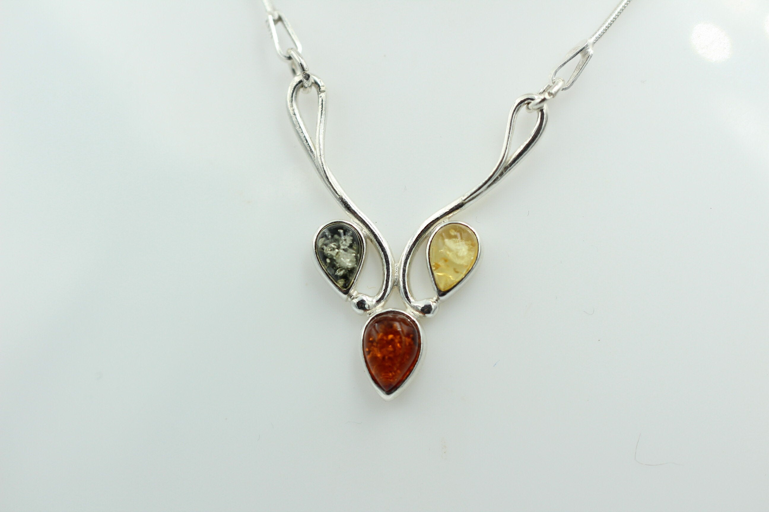 Bernstein Collier Bernstein 925 Sterling Silber Bernsteinkette ca 42 cm