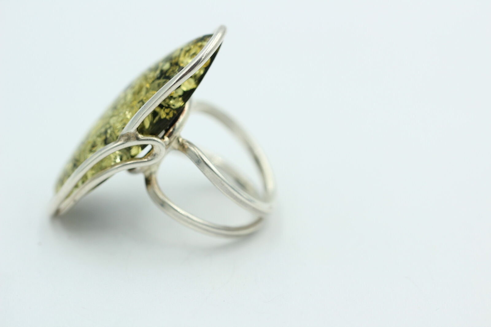 Design Bernstein Fingerring 925 Silber Gr 18, 55 Ringschiene offen Bernstein