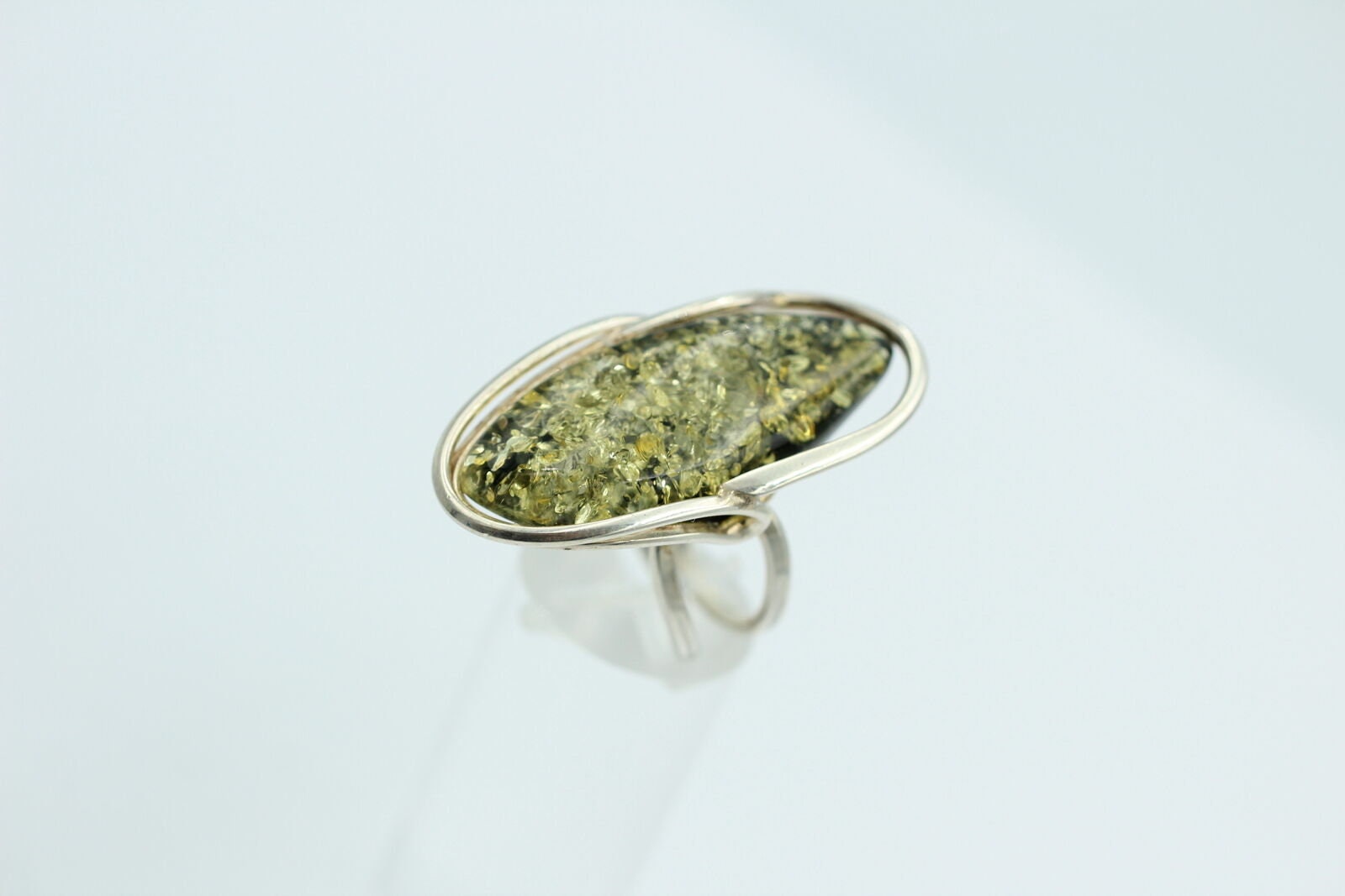 Design Bernstein Fingerring 925 Silber Gr 18, 55 Ringschiene offen Bernstein