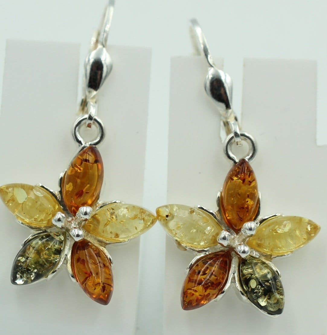 Bernstein Blumen Ohrhänger 925 Silber Bernsteinblume Silberbrisur Top Edel
