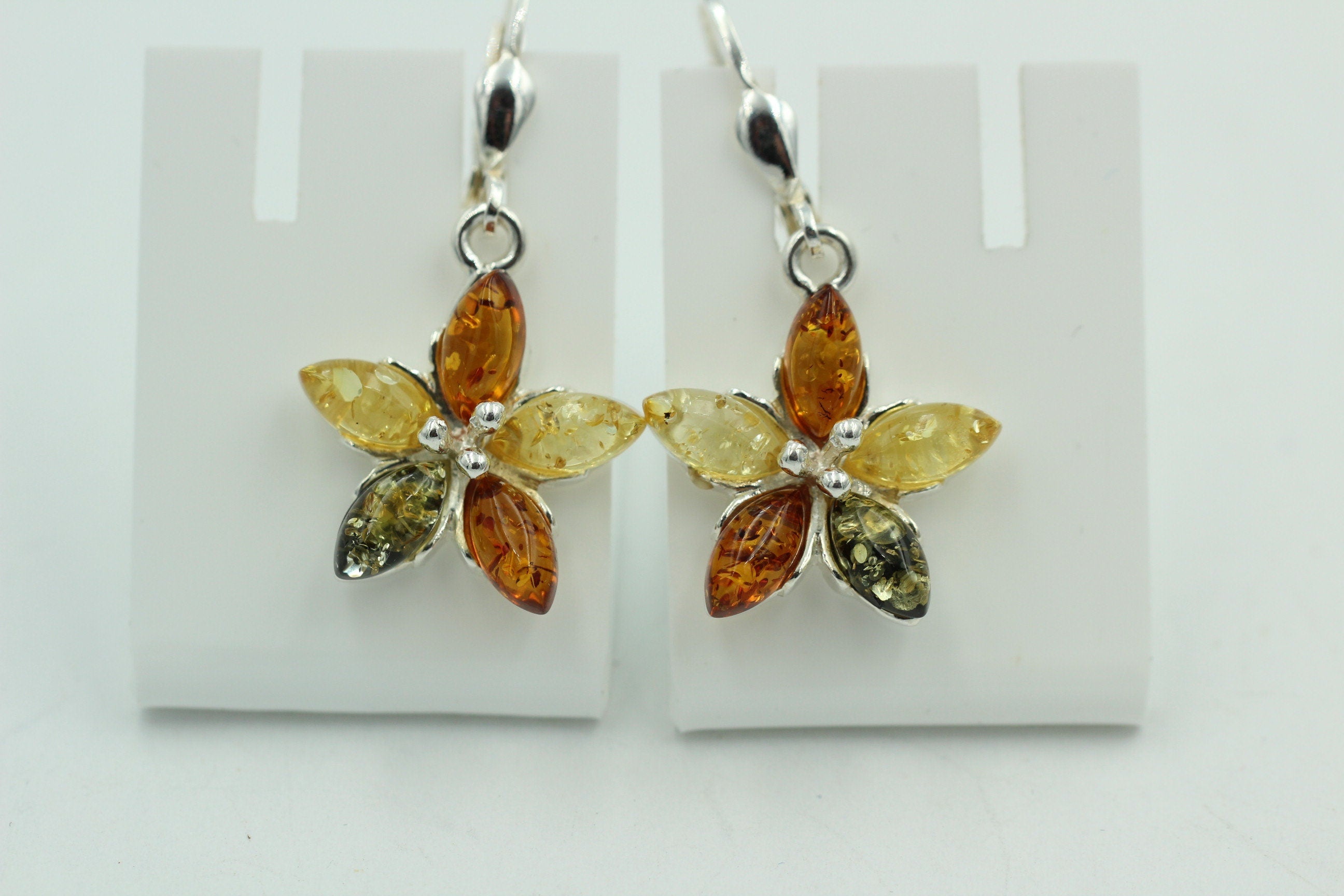 Bernstein Blumen Ohrhänger 925 Silber Bernsteinblume Silberbrisur Top Edel