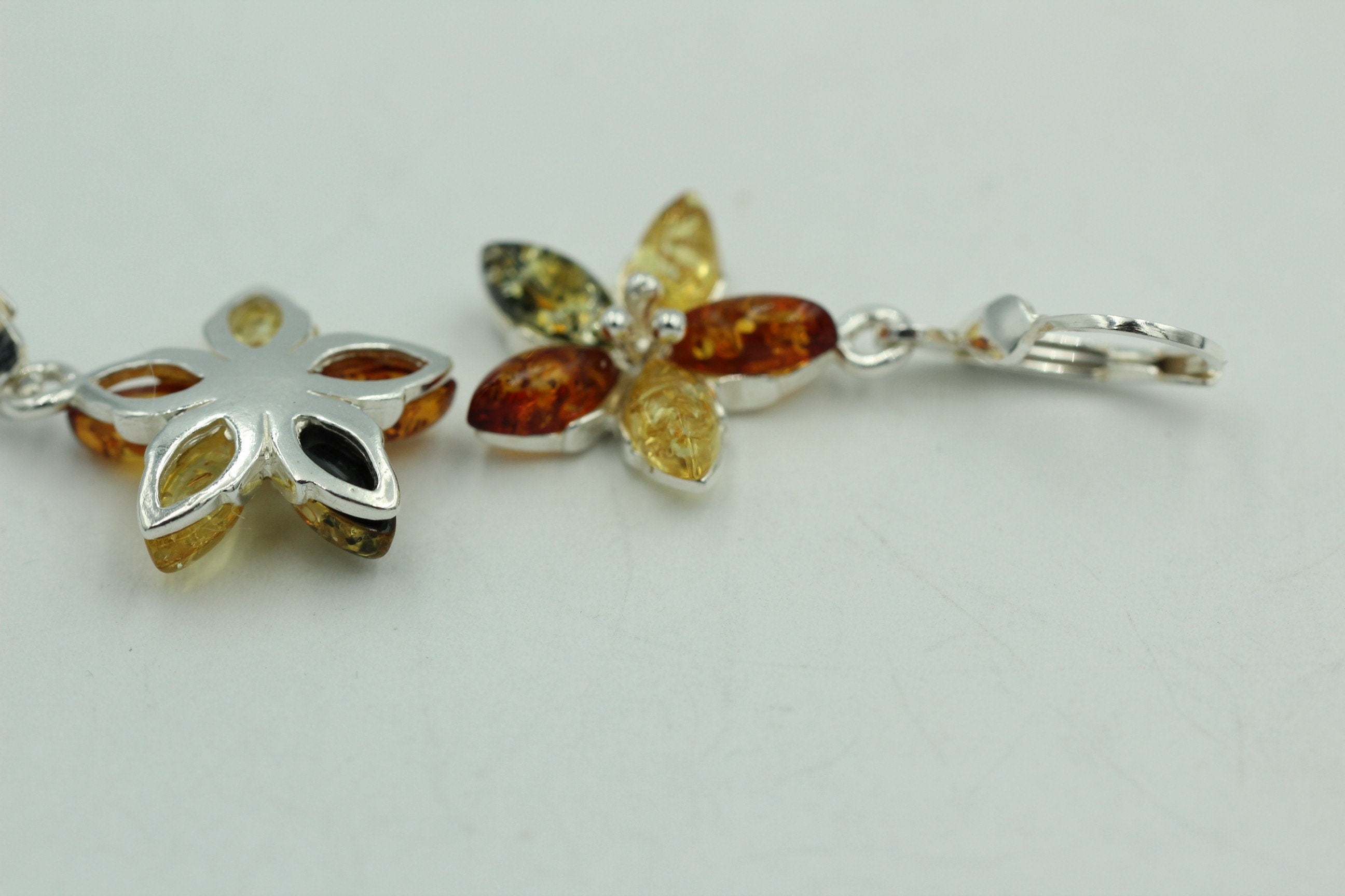 Bernstein Blumen Ohrhänger 925 Silber Bernsteinblume Silberbrisur Top Edel