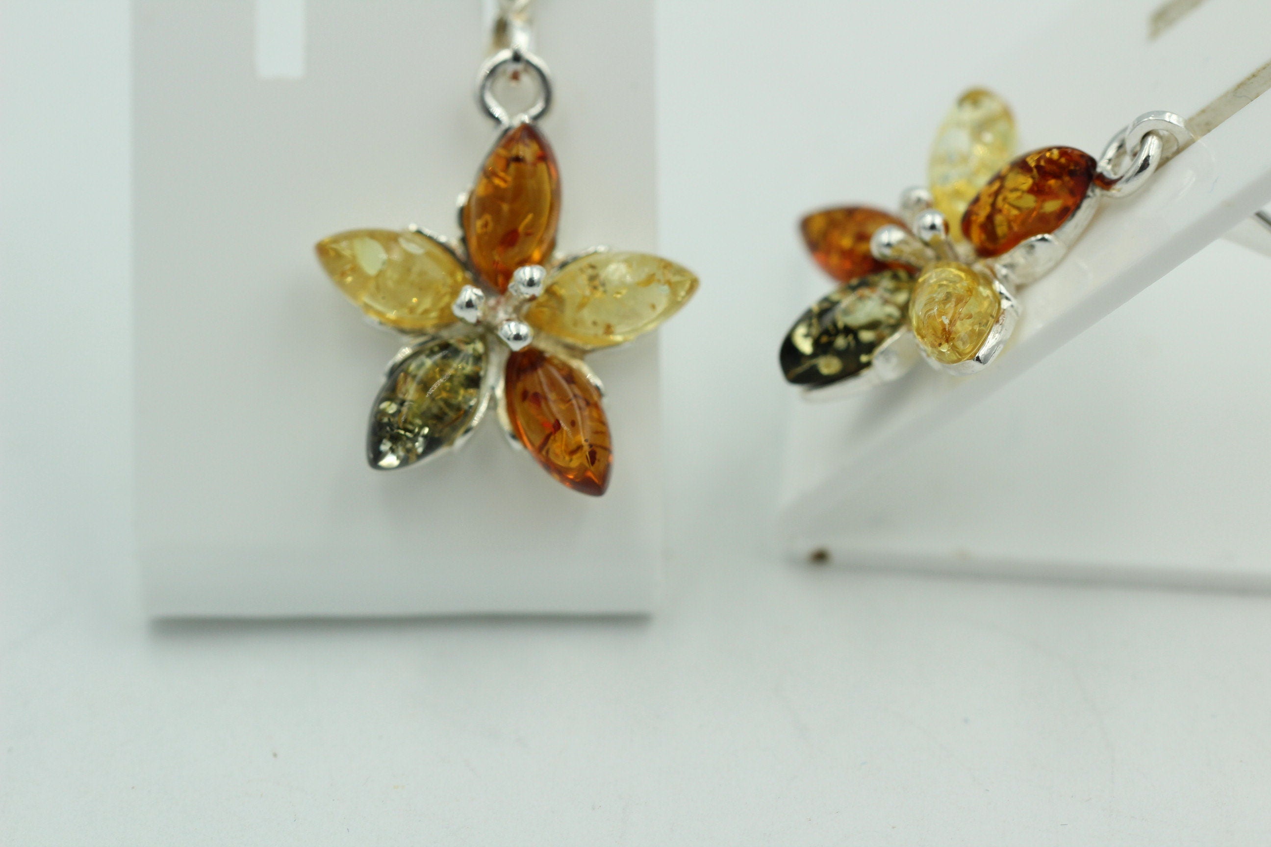Bernstein Blumen Ohrhänger 925 Silber Bernsteinblume Silberbrisur Top Edel