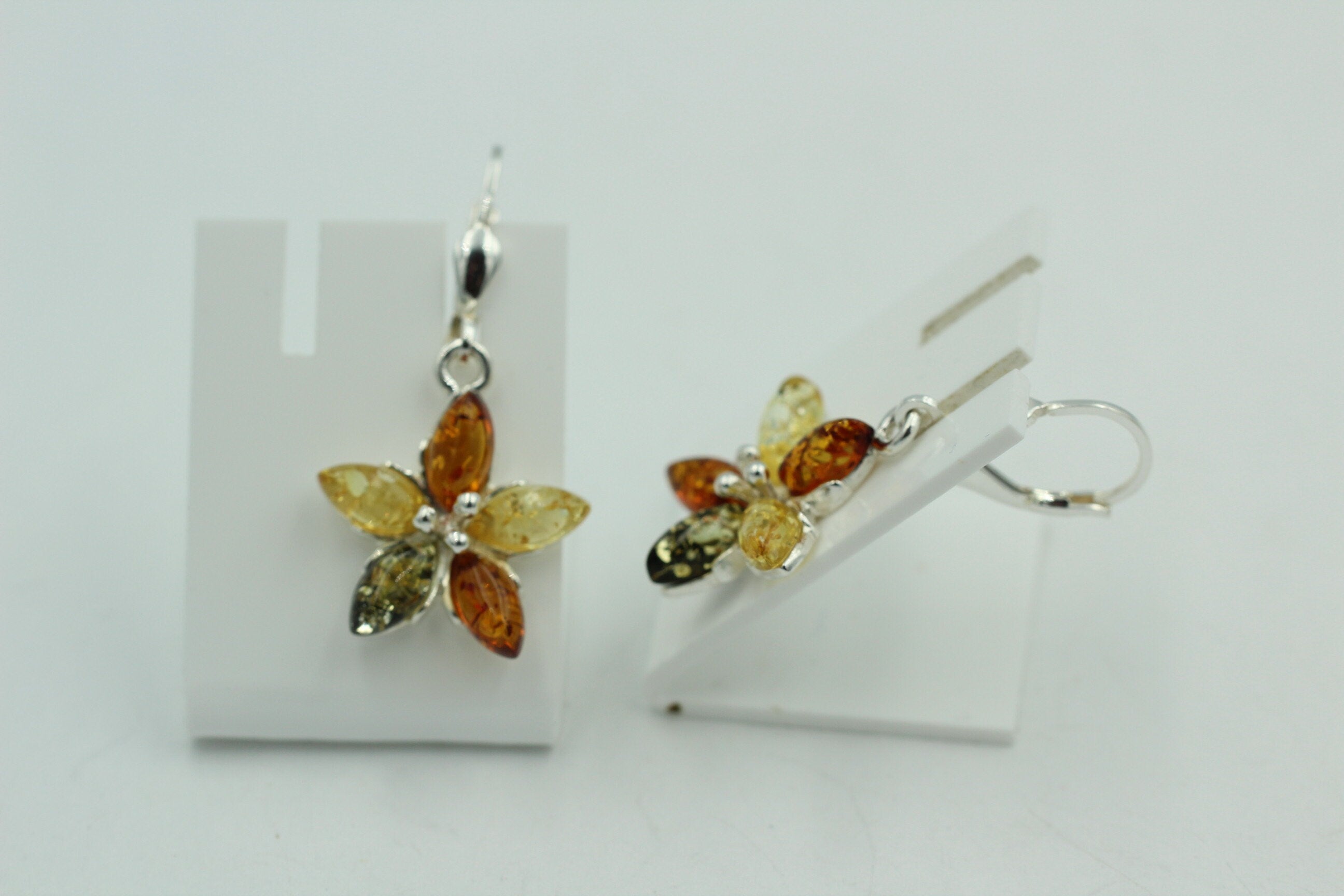 Bernstein Blumen Ohrhänger 925 Silber Bernsteinblume Silberbrisur Top Edel