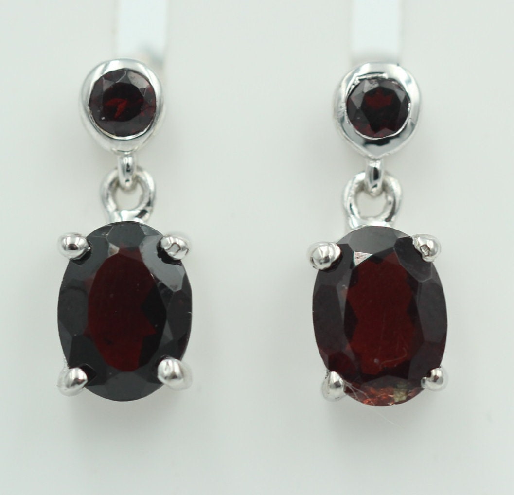 Edle 2,9 Carat Granat Ohrstecker Ohrhänger 925 Silber Granat Ohrschmuck