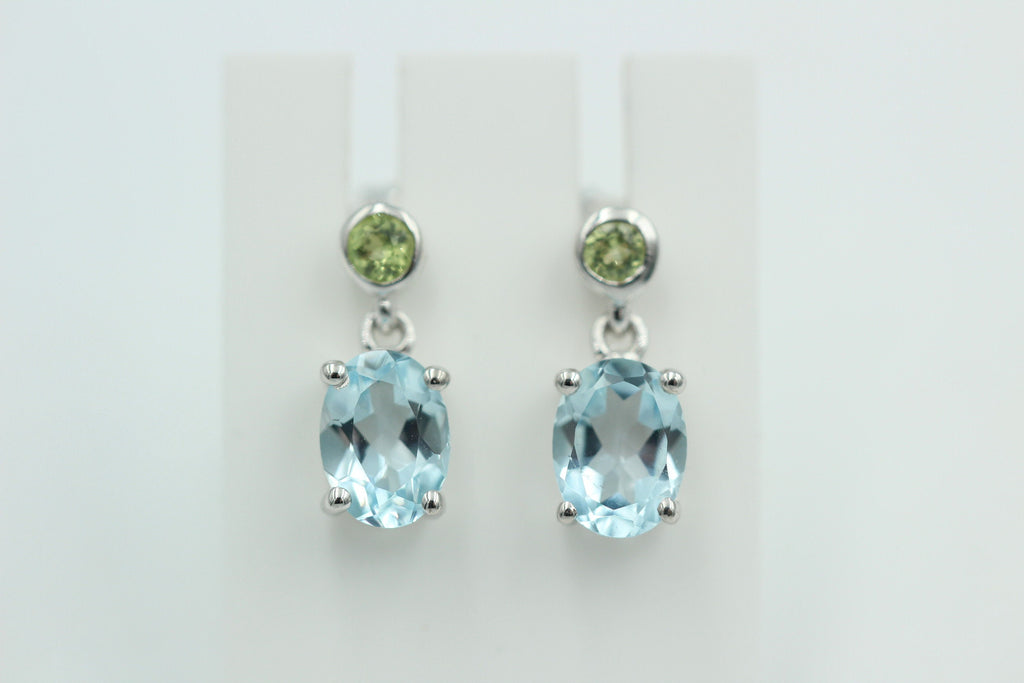 Edle 2,6 Carat Blautopas Peridot Ohrstecker Ohrhänger 925 Silber Ohrschmuck