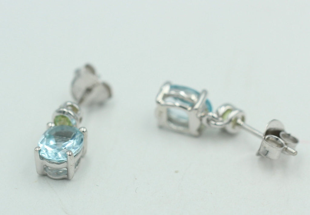 Edle 2,6 Carat Blautopas Peridot Ohrstecker Ohrhänger 925 Silber Ohrschmuck