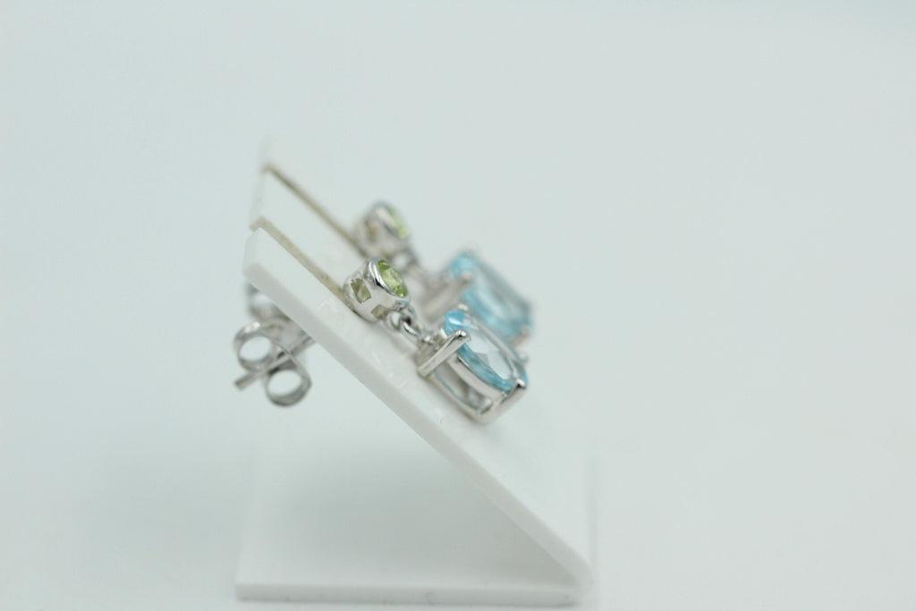 Edle 2,6 Carat Blautopas Peridot Ohrstecker Ohrhänger 925 Silber Ohrschmuck