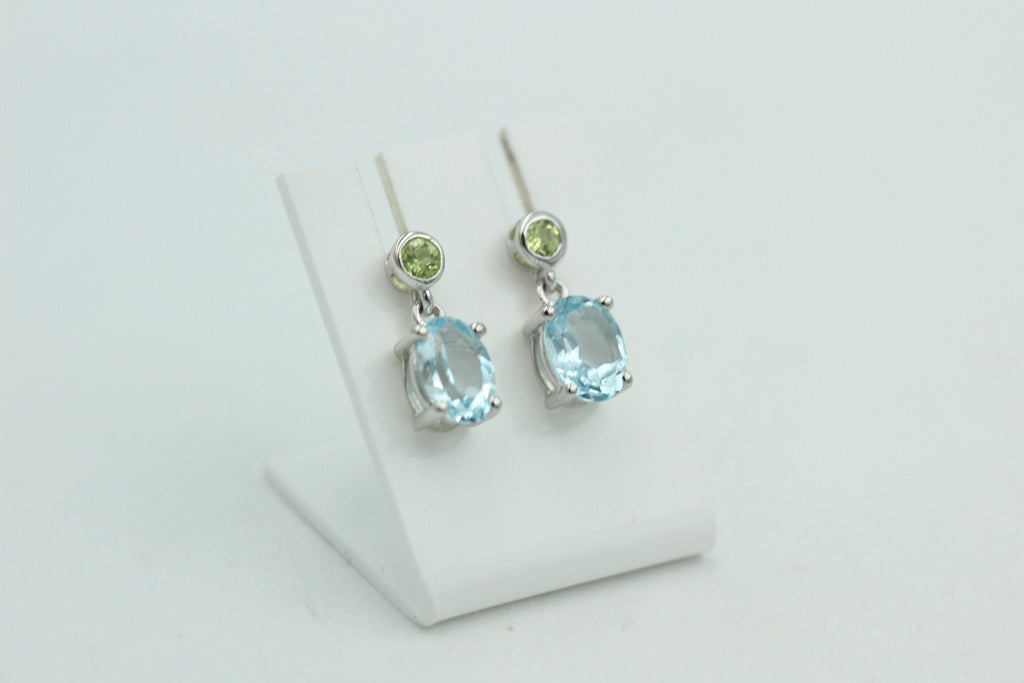 Edle 2,6 Carat Blautopas Peridot Ohrstecker Ohrhänger 925 Silber Ohrschmuck