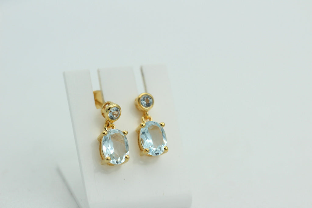 Edle 2,8 Carat Blautopas Ohrstecker Ohrhänger 925 Silber hochwertig vergoldet