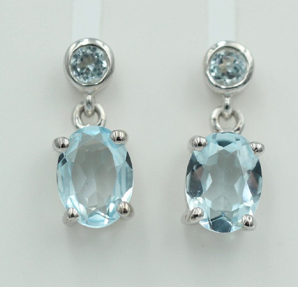 Edle 2,8 Carat Blautopas Ohrstecker Ohrhänger 925 Silber Topas Schmuck