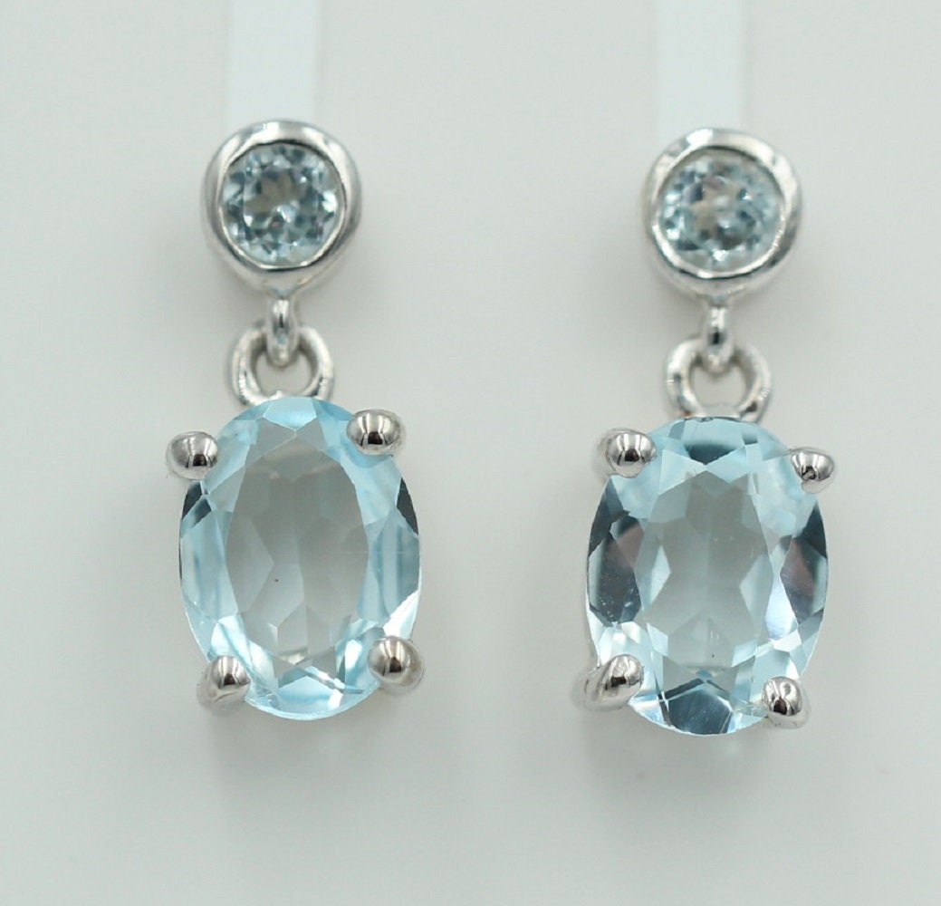 Edle 2,8 Carat Blautopas Ohrstecker Ohrhänger 925 Silber Topas Schmuck