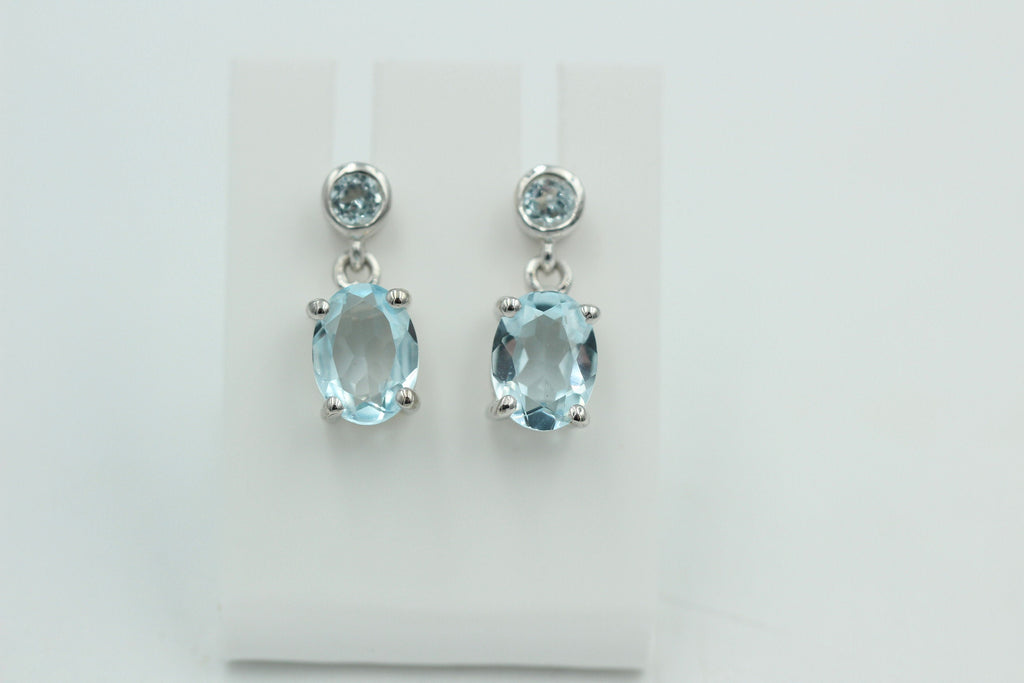 Edle 2,8 Carat Blautopas Ohrstecker Ohrhänger 925 Silber Topas Schmuck