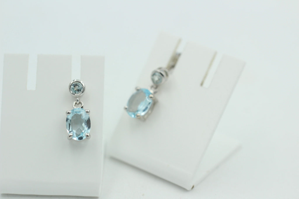 Edle 2,8 Carat Blautopas Ohrstecker Ohrhänger 925 Silber Topas Schmuck