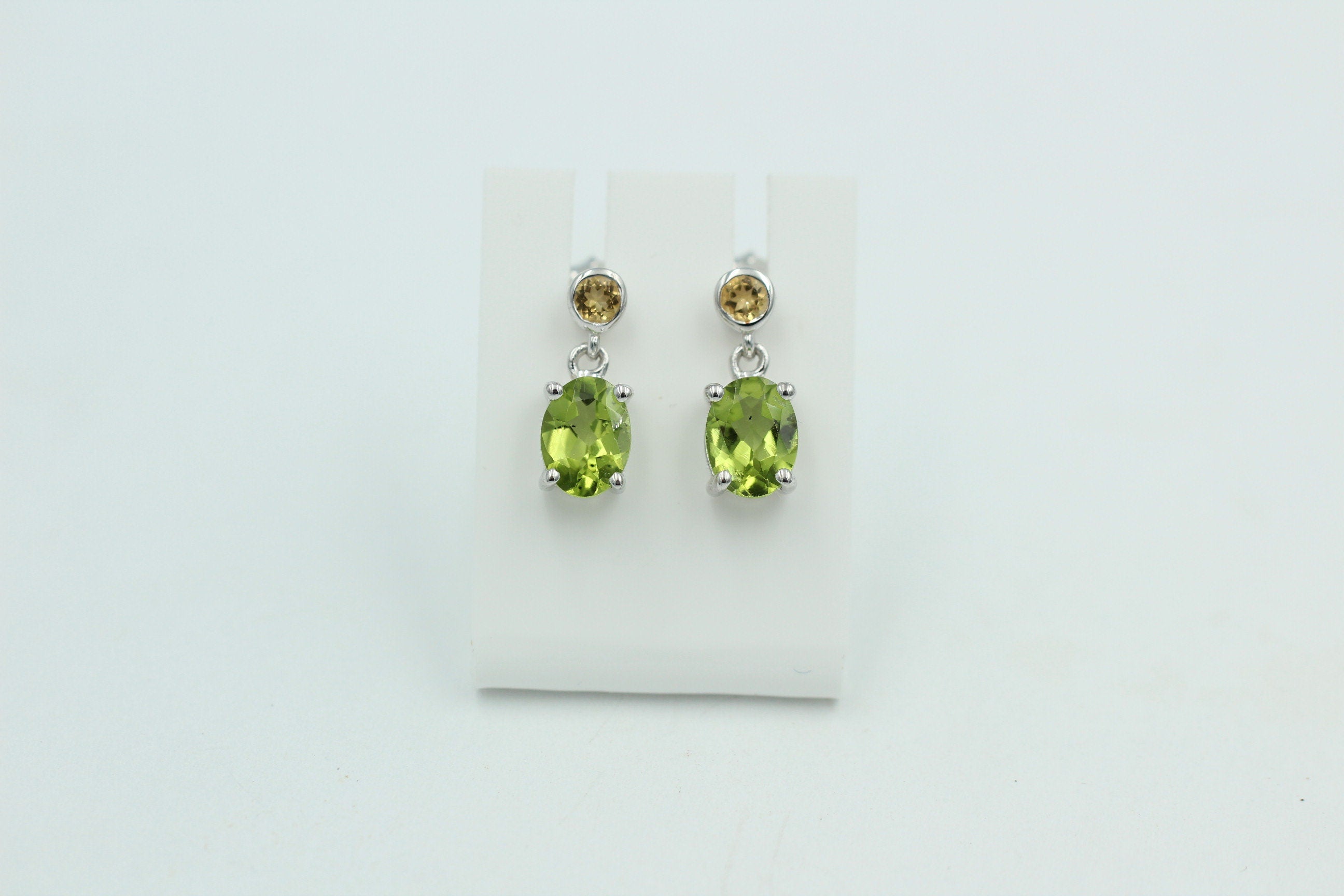 Edle 2,5 Carat Peridot Citron Ohrstecker Ohrhänger 925 Silber Olivin Ohrschmuck