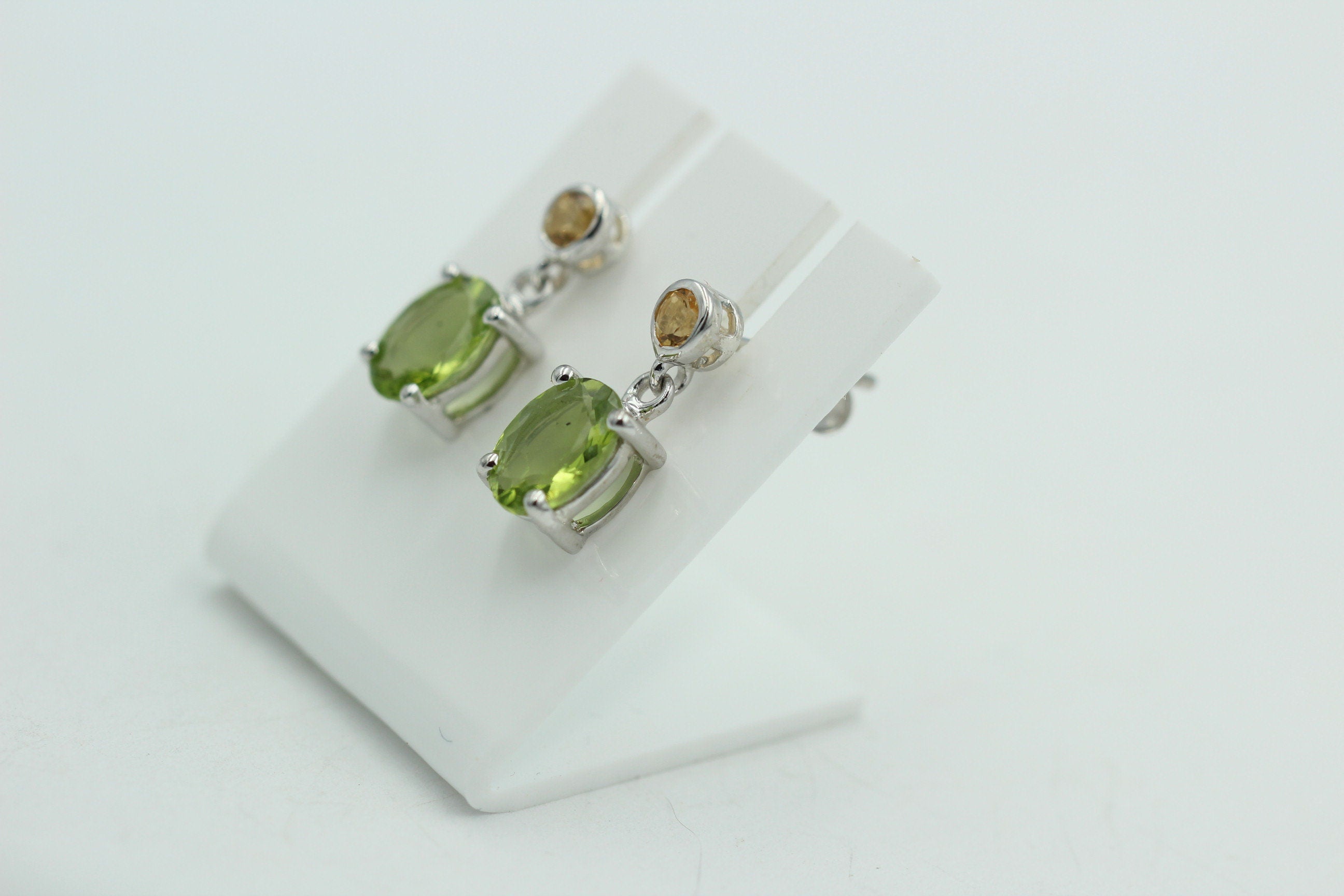 Edle 2,5 Carat Peridot Citron Ohrstecker Ohrhänger 925 Silber Olivin Ohrschmuck