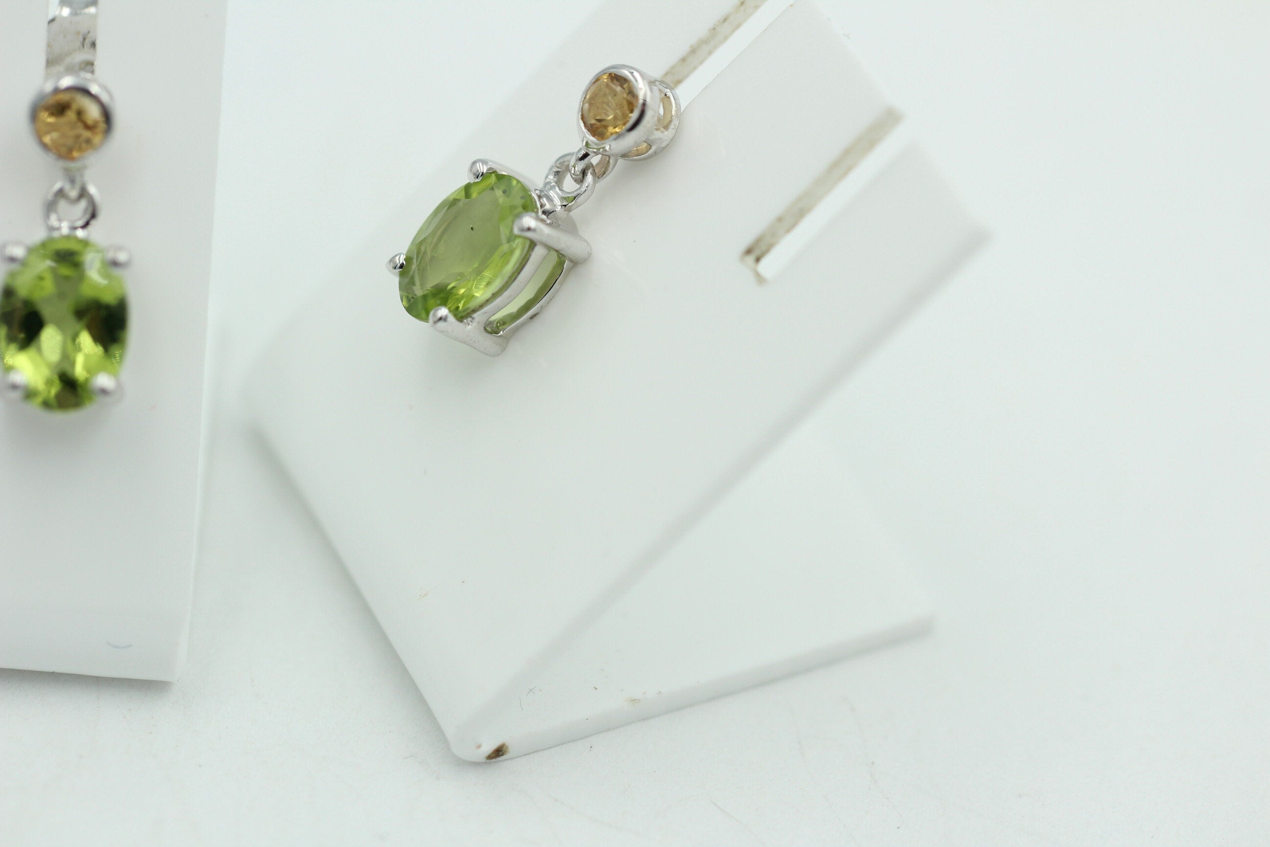 Edle 2,5 Carat Peridot Citron Ohrstecker Ohrhänger 925 Silber Olivin Ohrschmuck