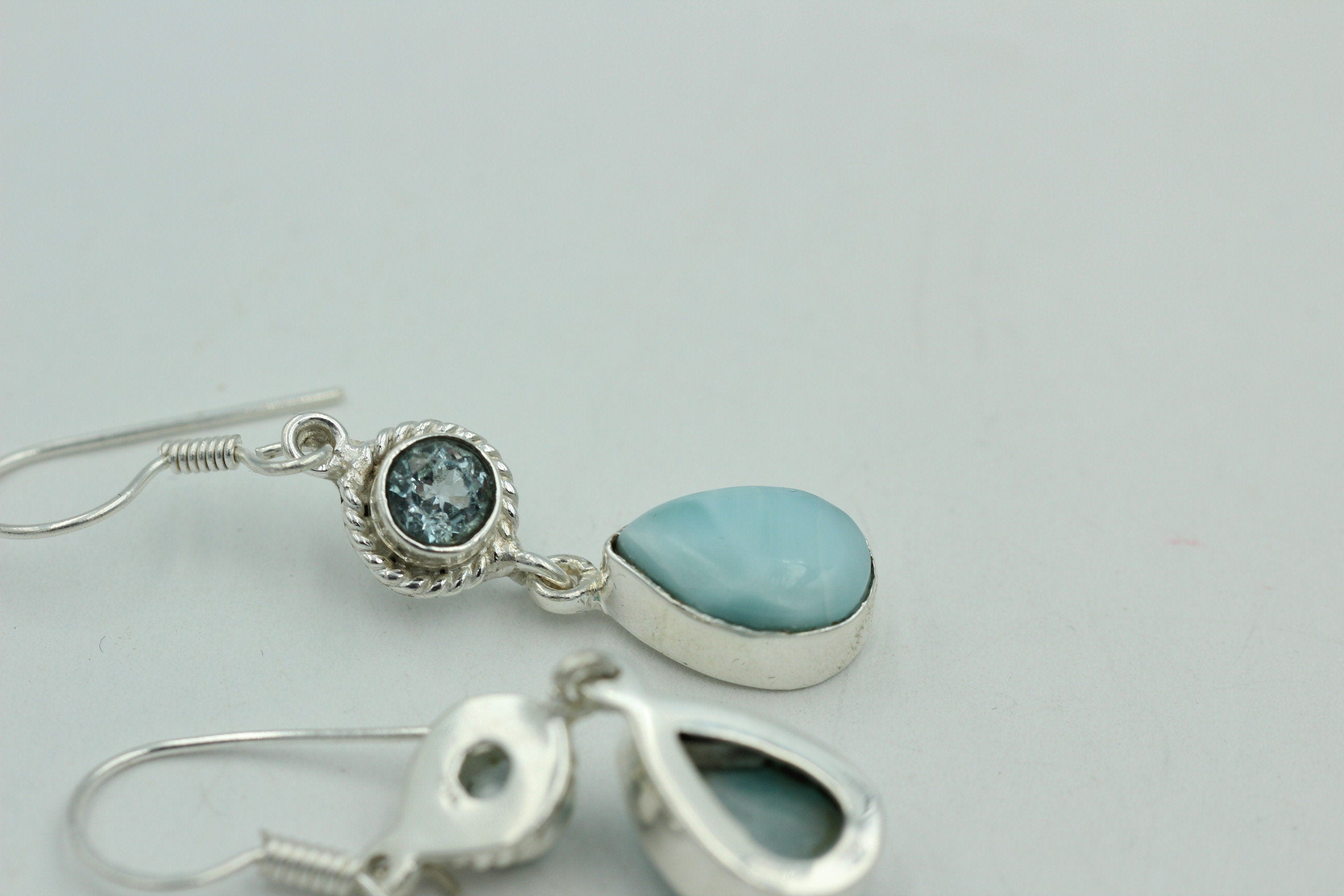 1,6 Carat Blautopas Larimar Ohrhänger 925 Silber Larimarschmuck Sonderposten