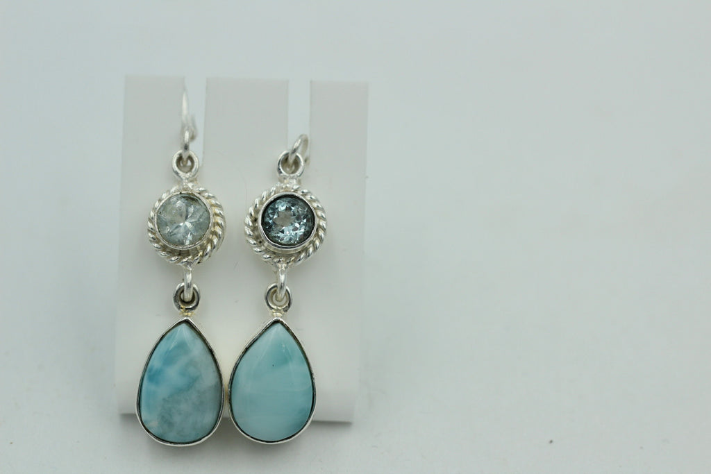 1,6 Carat Blautopas Larimar Ohrhänger 925 Silber Larimarschmuck Sonderposten
