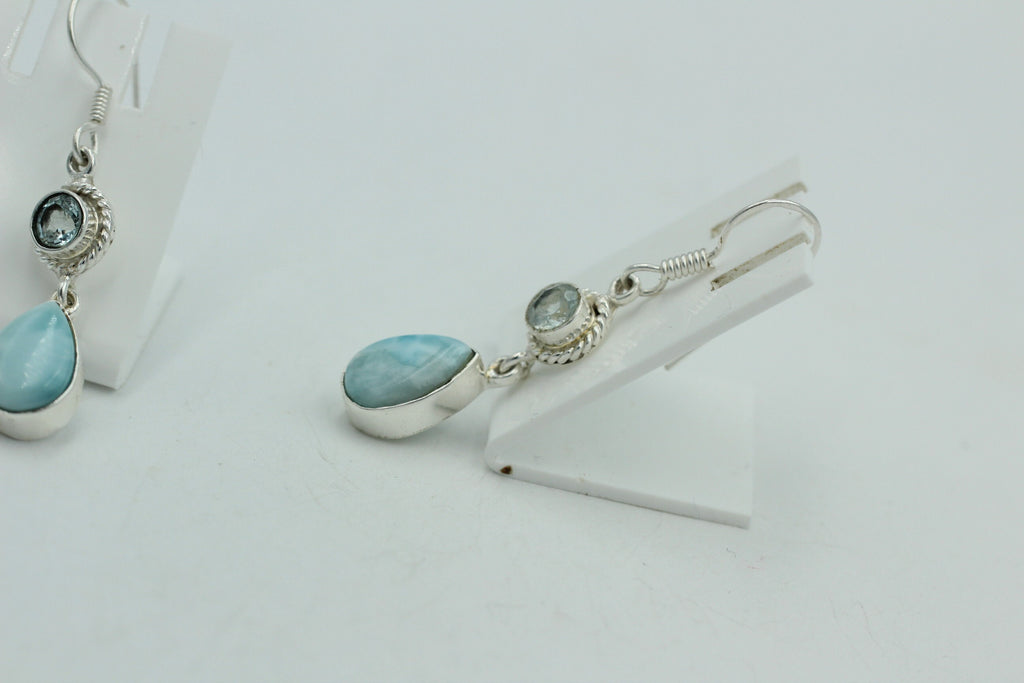 1,6 Carat Blautopas Larimar Ohrhänger 925 Silber Larimarschmuck Sonderposten