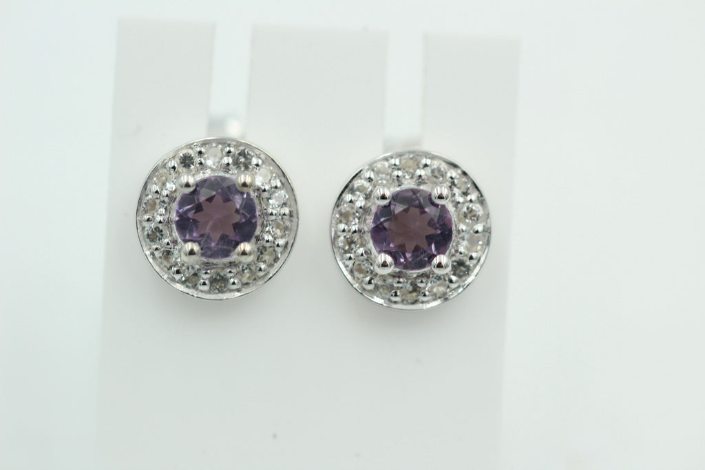 Edler 1,0 Carat Amethyst Ohrstecker Weißtopas 925 Silber Ohrschmuck Brasilien