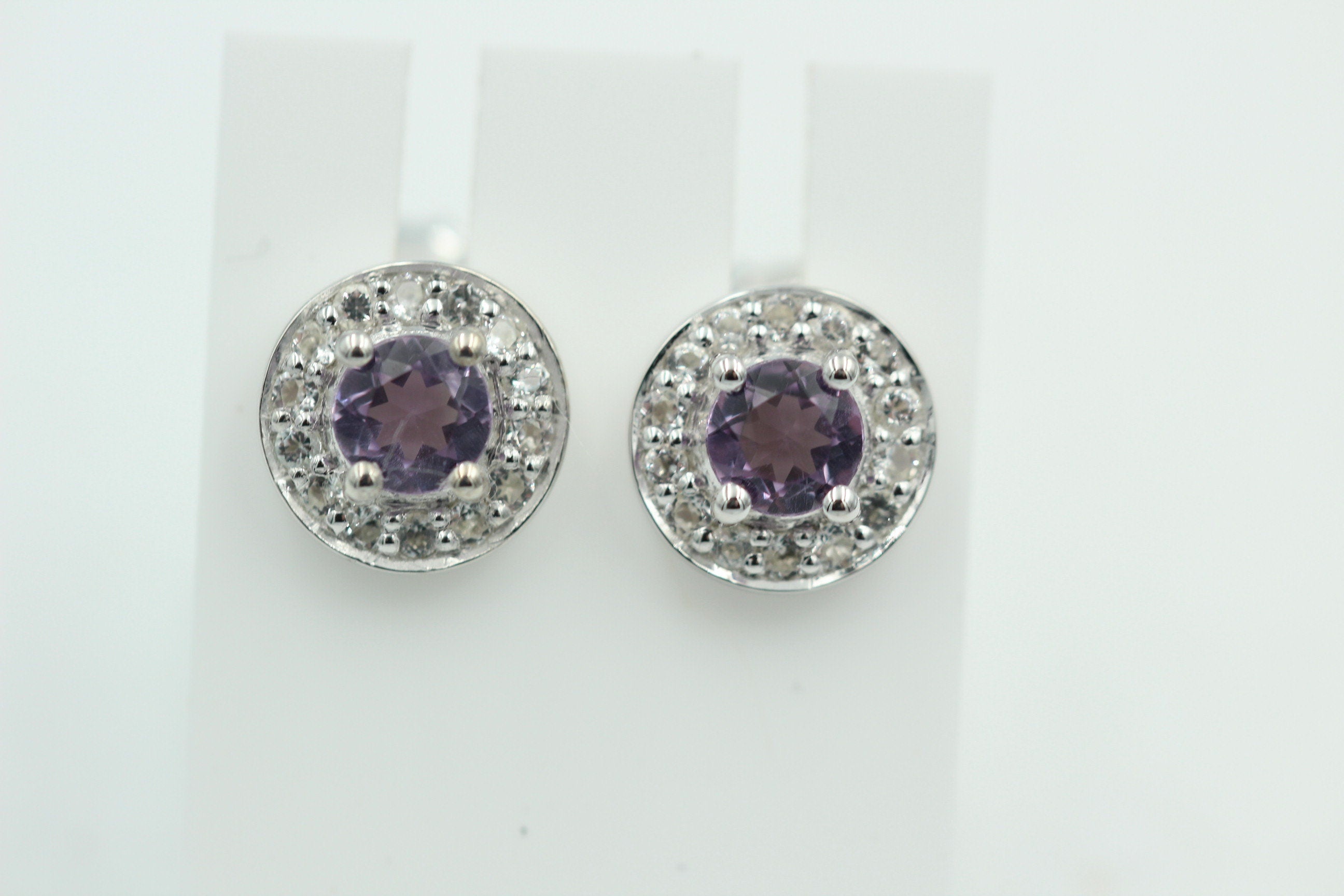 Edler 1,0 Carat Amethyst Ohrstecker Weißtopas 925 Silber Ohrschmuck Brasilien