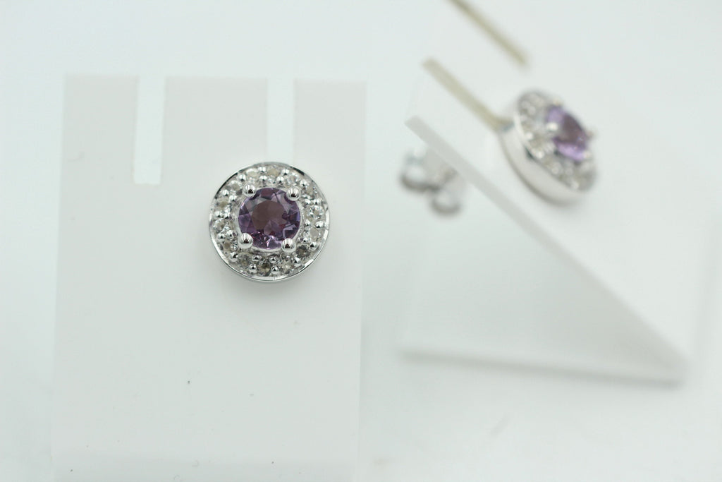 Edler 1,0 Carat Amethyst Ohrstecker Weißtopas 925 Silber Ohrschmuck Brasilien