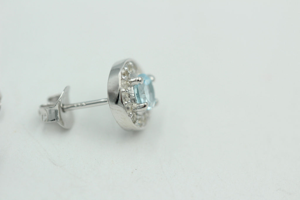 Edle 1,0 Carat Blautopas Weißtopas Ohrstecker 925 Silber Ohrring himmelblau Top