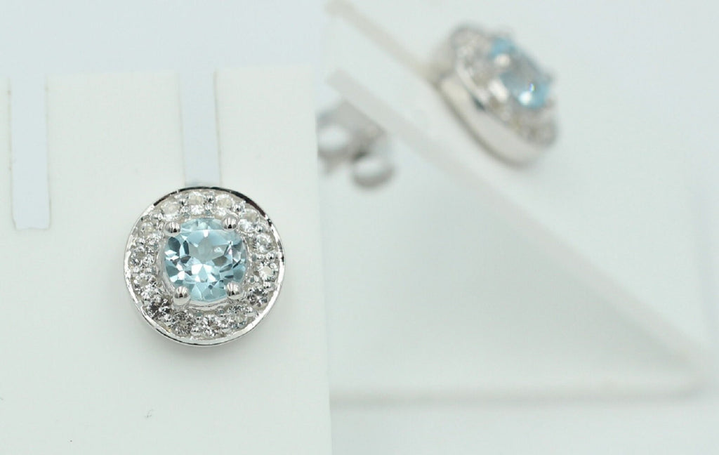 Edle 1,0 Carat Blautopas Weißtopas Ohrstecker 925 Silber Ohrring himmelblau Top
