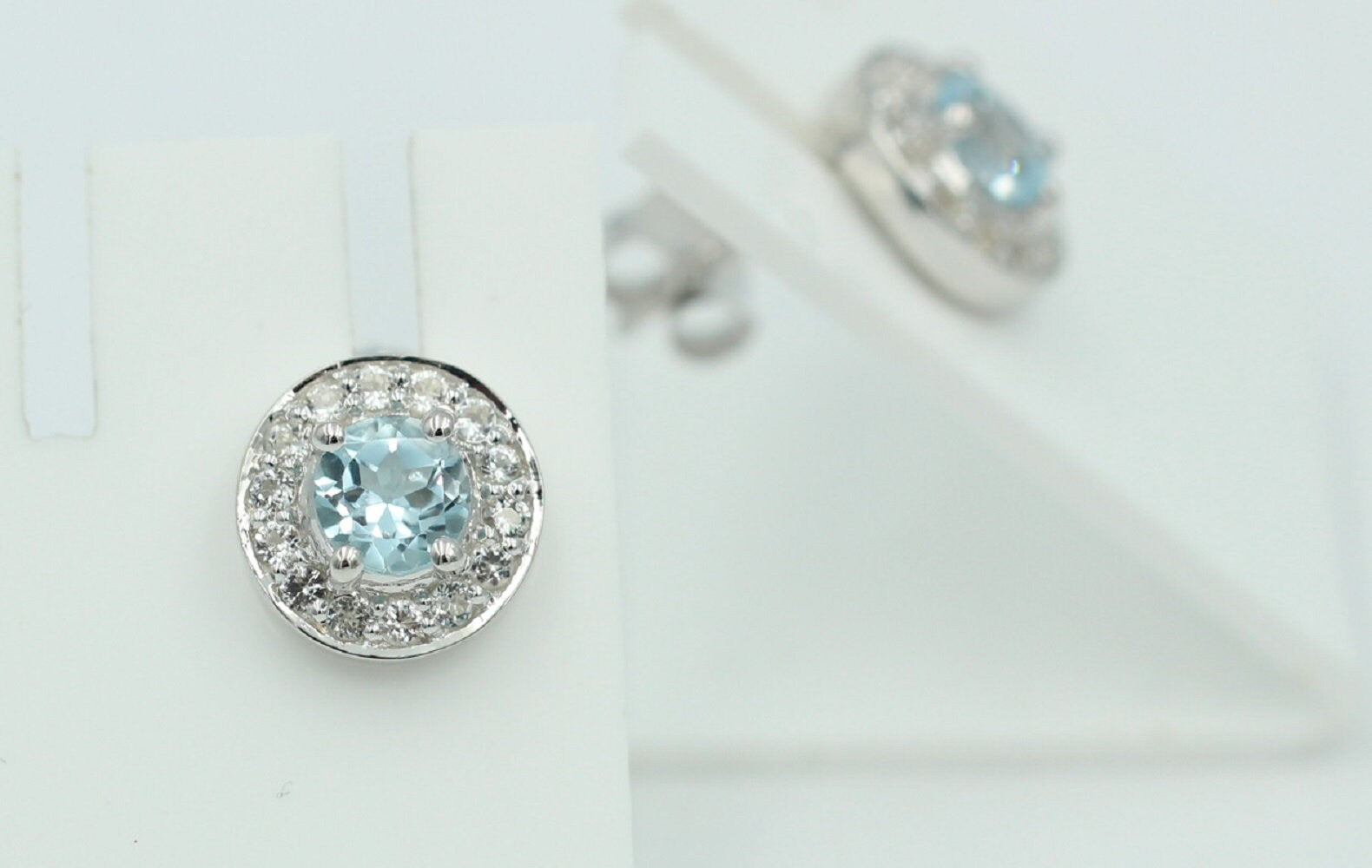 Edle 1,0 Carat Blautopas Weißtopas Ohrstecker 925 Silber Ohrring himmelblau Top