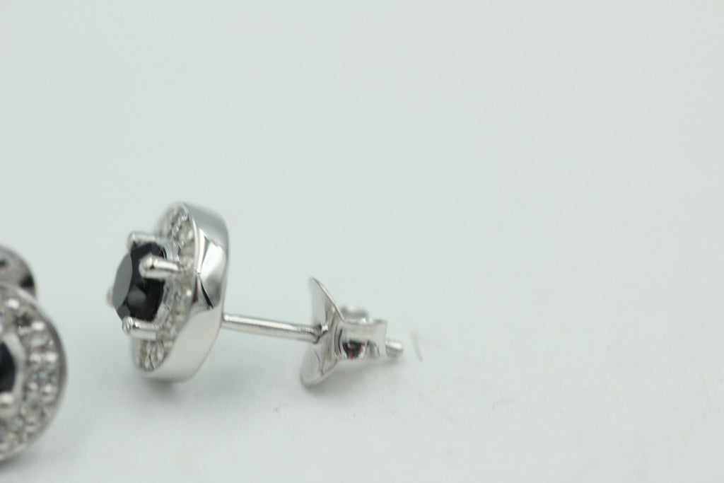 Edle 1,2 Carat schwarzer Spinell Weißtopas Ohrstecker 925 Silber Ohrring