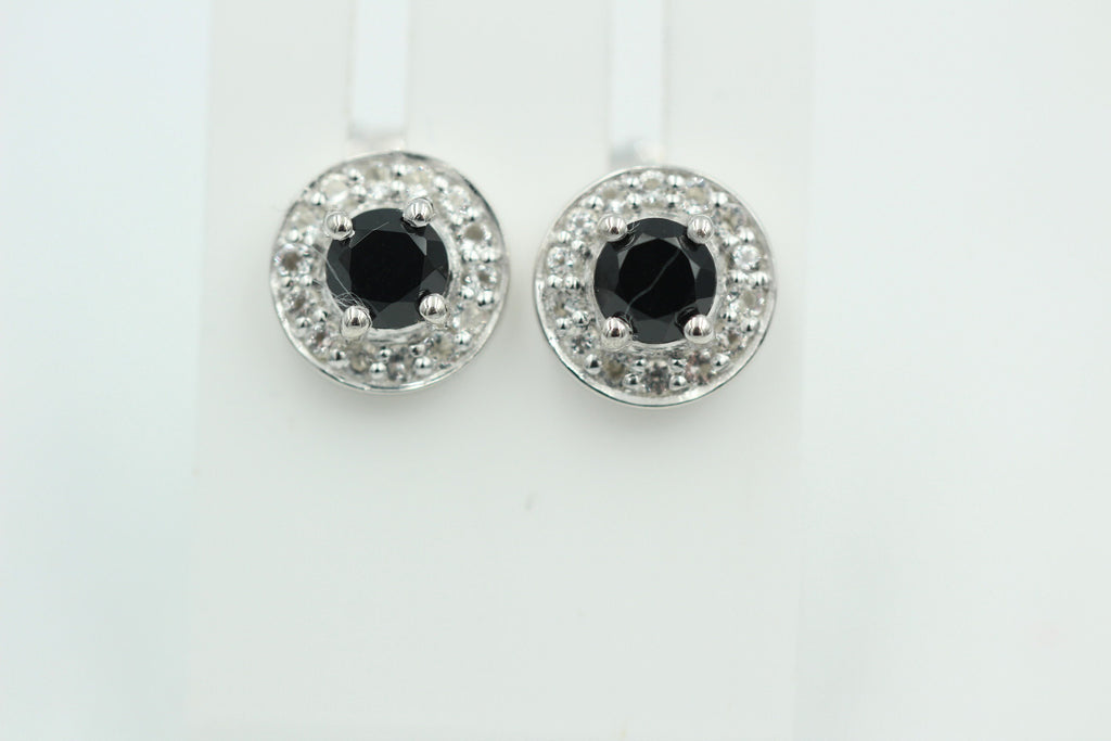 Edle 1,2 Carat schwarzer Spinell Weißtopas Ohrstecker 925 Silber Ohrring