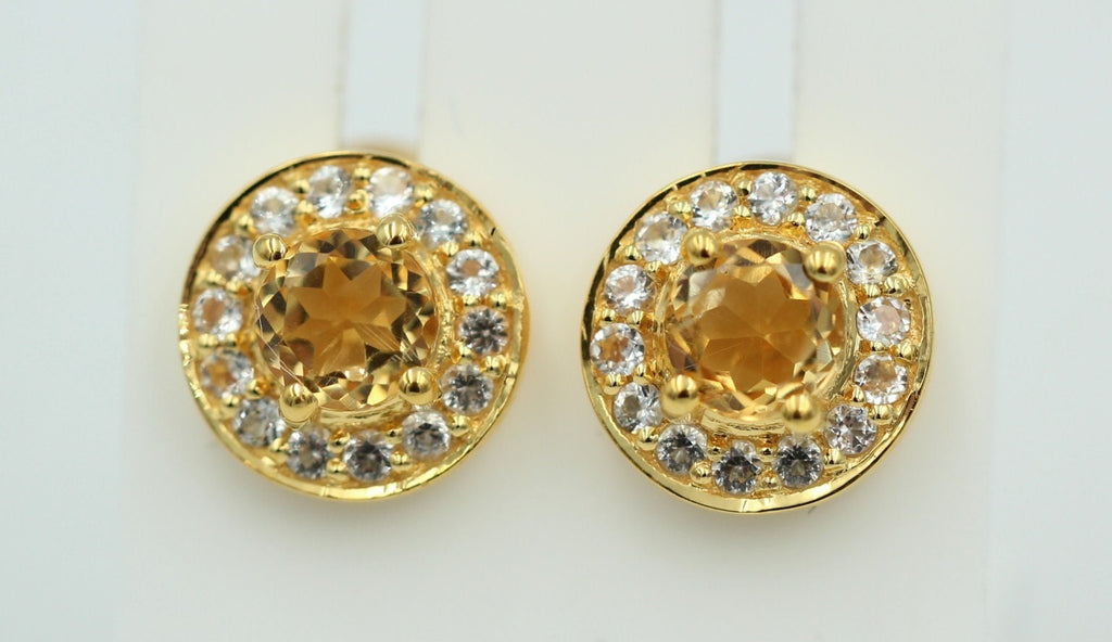 Edle 1,2 Carat Citrint Weißtopas Ohrstecker 925 Silber Ohrring vergoldet
