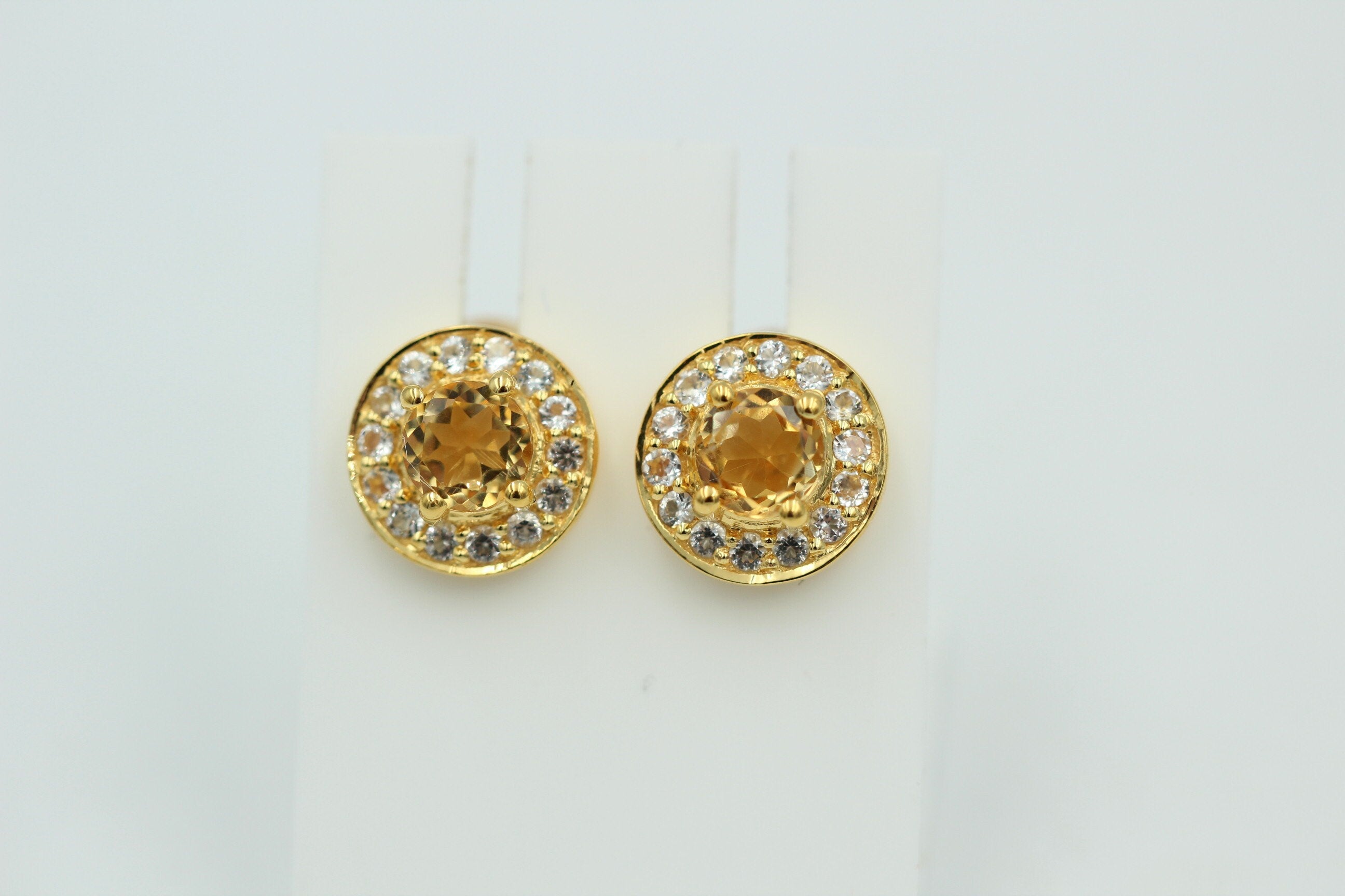 Edle 1,2 Carat Citrint Weißtopas Ohrstecker 925 Silber Ohrring vergoldet
