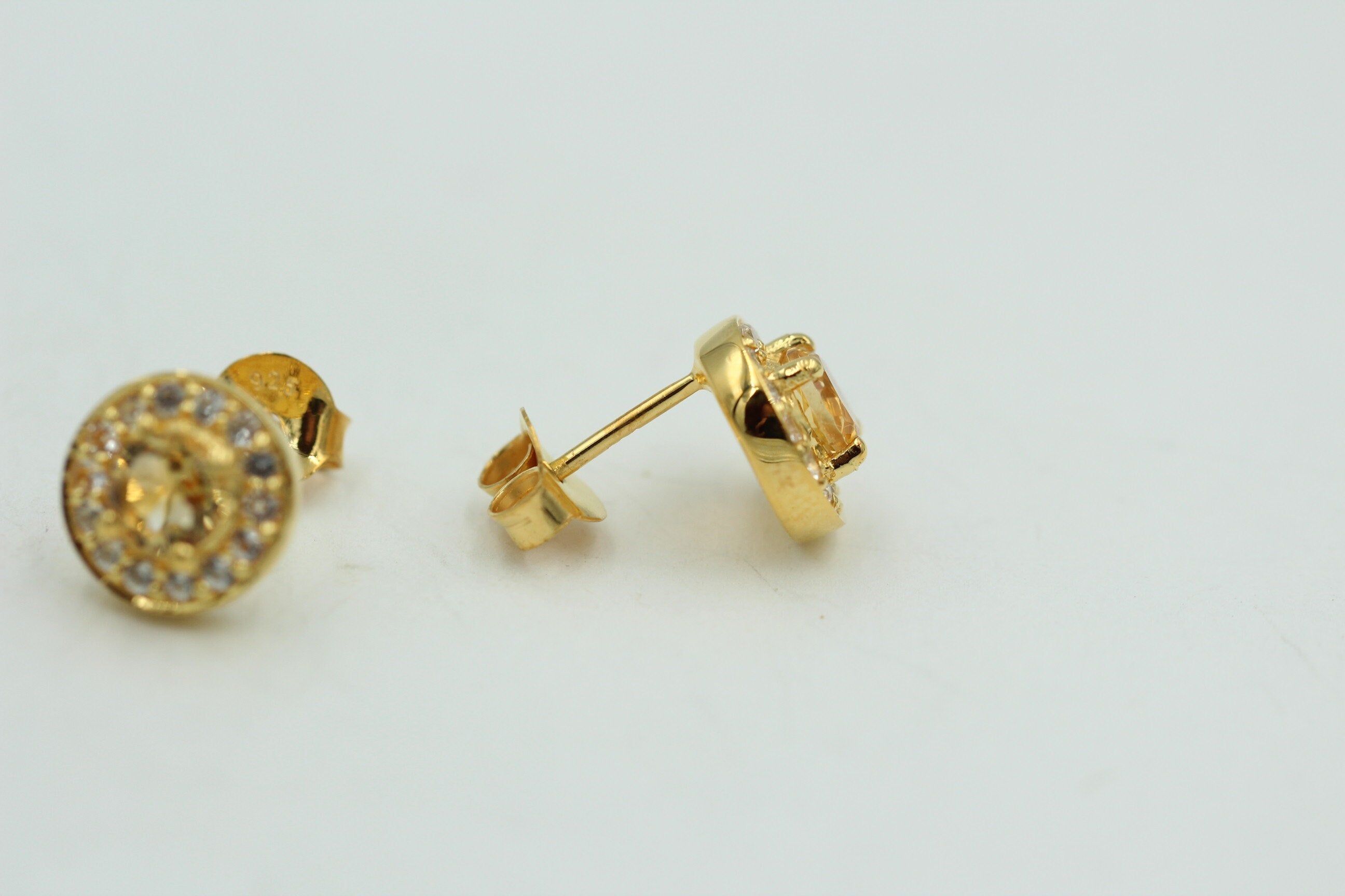 Edle 1,2 Carat Citrint Weißtopas Ohrstecker 925 Silber Ohrring vergoldet