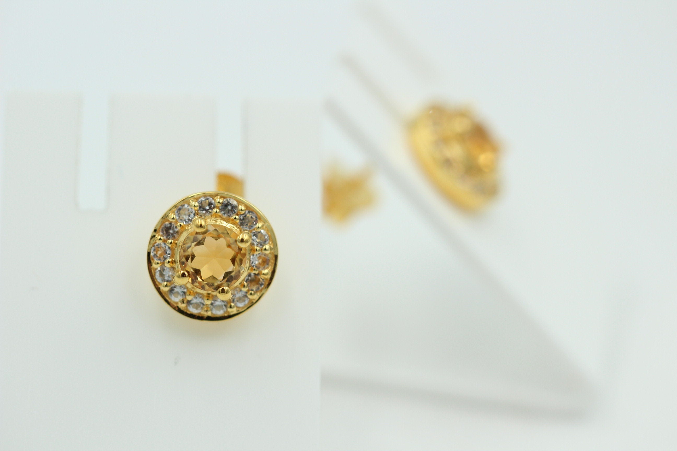 Edle 1,2 Carat Citrint Weißtopas Ohrstecker 925 Silber Ohrring vergoldet