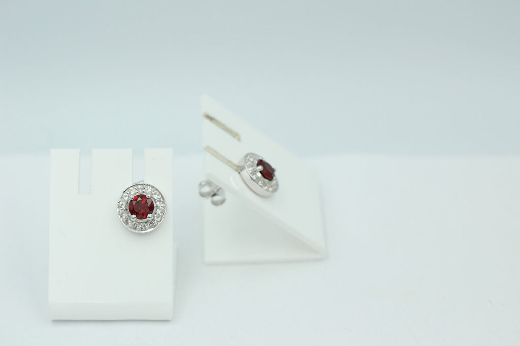 Edle 1,2 Carat Rhodolith Weißtopas Ohrstecker 925 Silber Ohrring Granatart