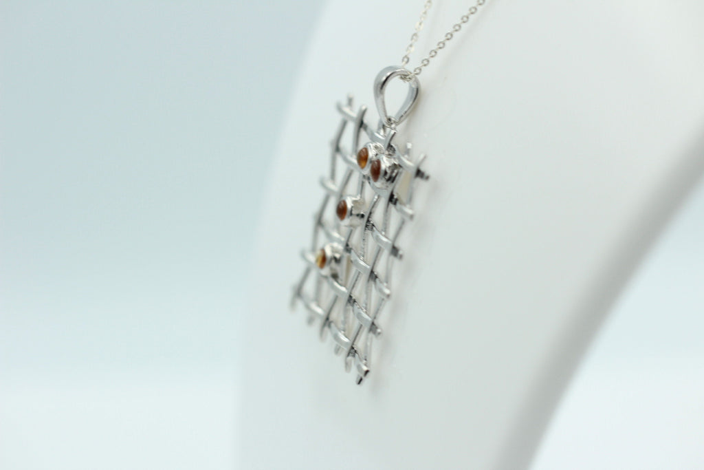 Design pur 0,7 Carat Citrin Cabochon Anhänger 925 Silber  Gitterdesign goldgelber Citrin