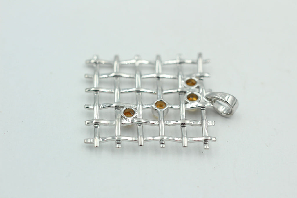Design pur 0,7 Carat Citrin Cabochon Anhänger 925 Silber  Gitterdesign goldgelber Citrin
