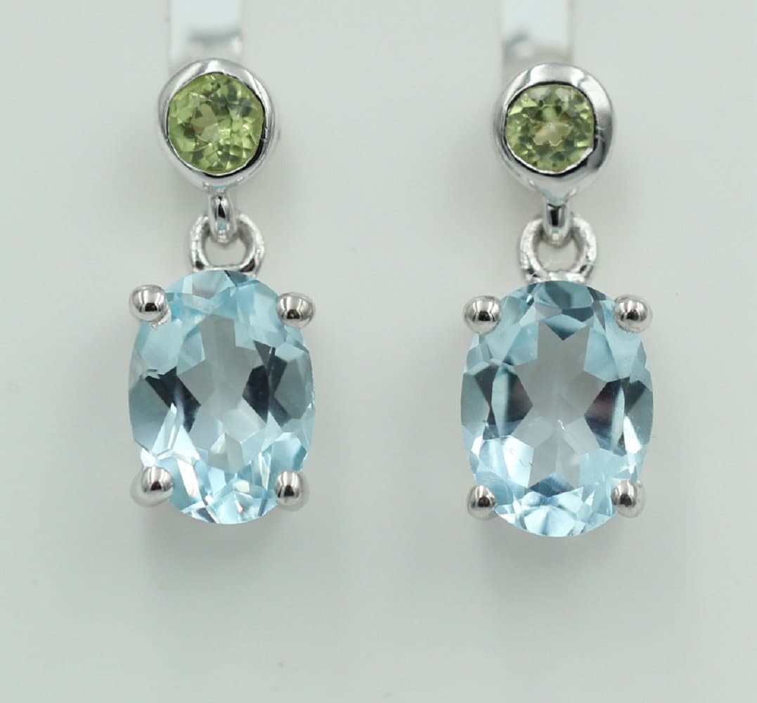 Edle 2,6 Carat Blautopas Peridot Ohrstecker Ohrhänger 925 Silber Ohrschmuck
