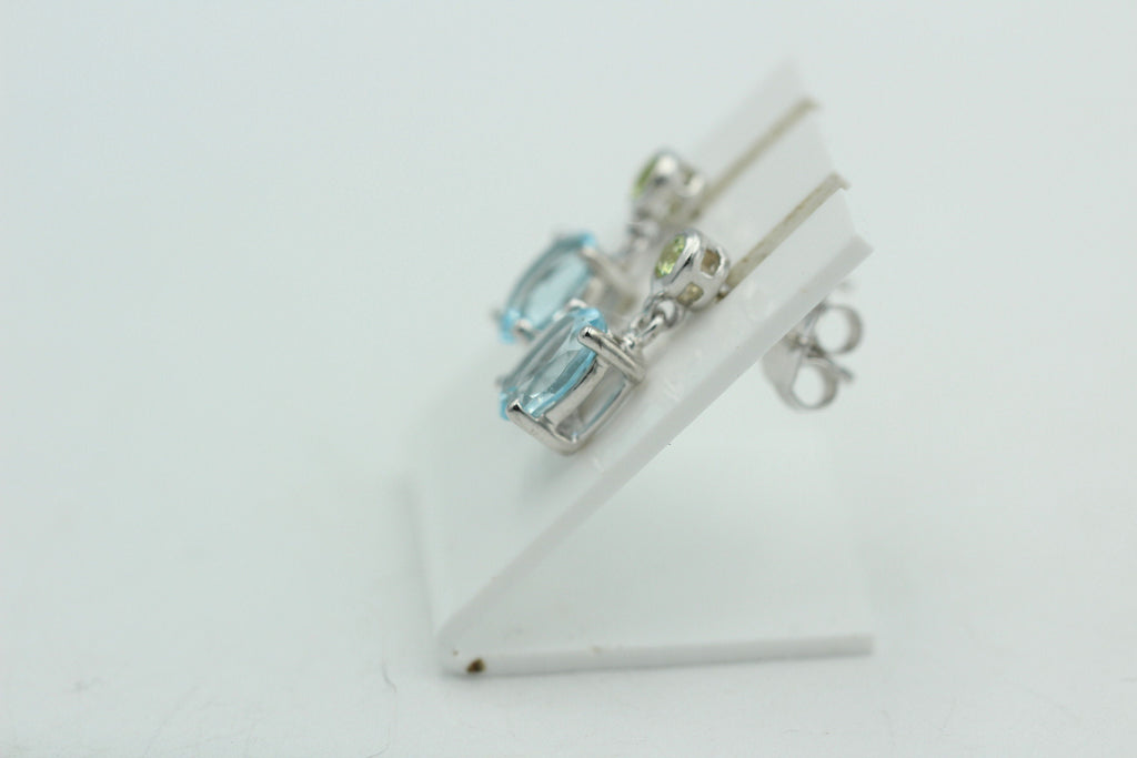 Edle 2,6 Carat Blautopas Peridot Ohrstecker Ohrhänger 925 Silber Ohrschmuck
