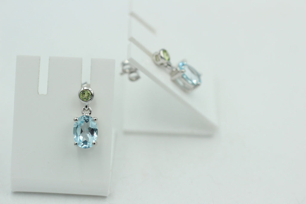 Edle 2,6 Carat Blautopas Peridot Ohrstecker Ohrhänger 925 Silber Ohrschmuck