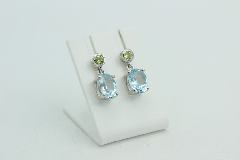 Edle 2,6 Carat Blautopas Peridot Ohrstecker Ohrhänger 925 Silber Ohrschmuck