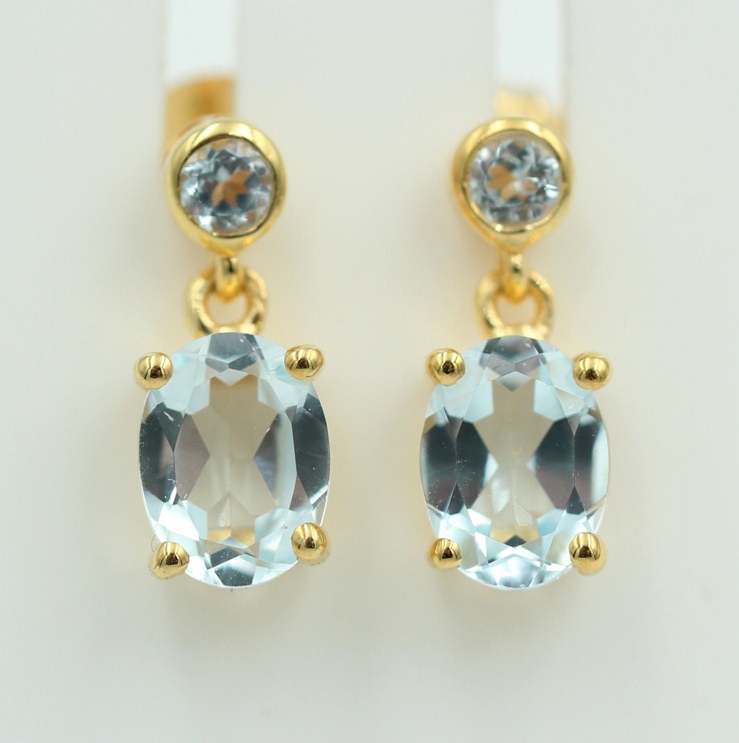 Edle 2,8 Carat Blautopas Ohrstecker Ohrhänger 925 Silber hochwertig vergoldet