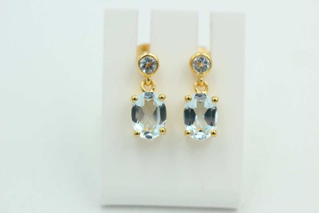 Edle 2,8 Carat Blautopas Ohrstecker Ohrhänger 925 Silber hochwertig vergoldet
